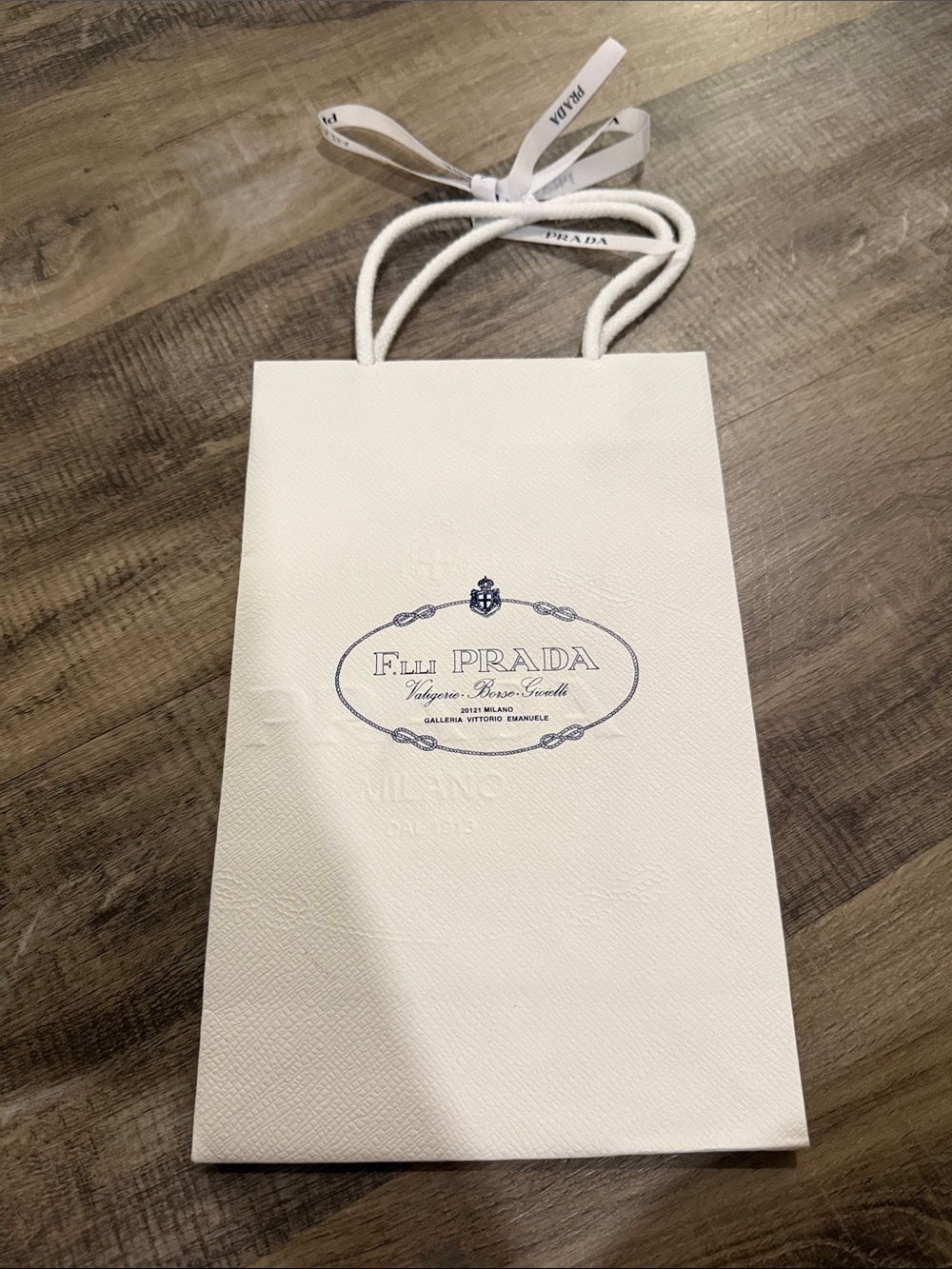 Prada White Paper Gift Bag with Navy Logo